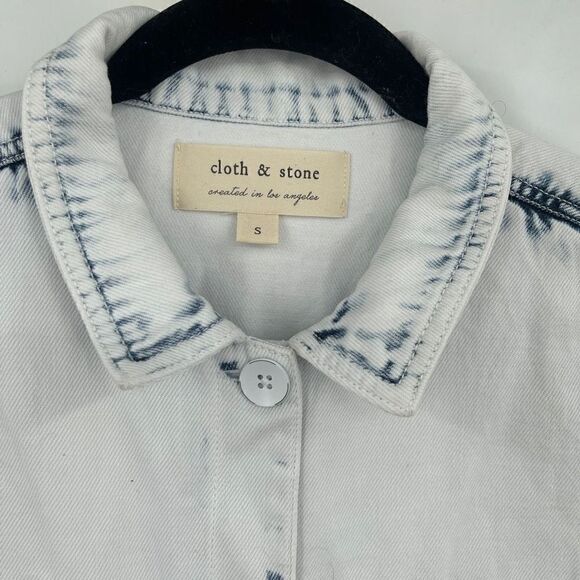 Cloth & Stone Light Blue Chambray Acid Wash Button Up Denim Jacket Small - Picture 2 of 6